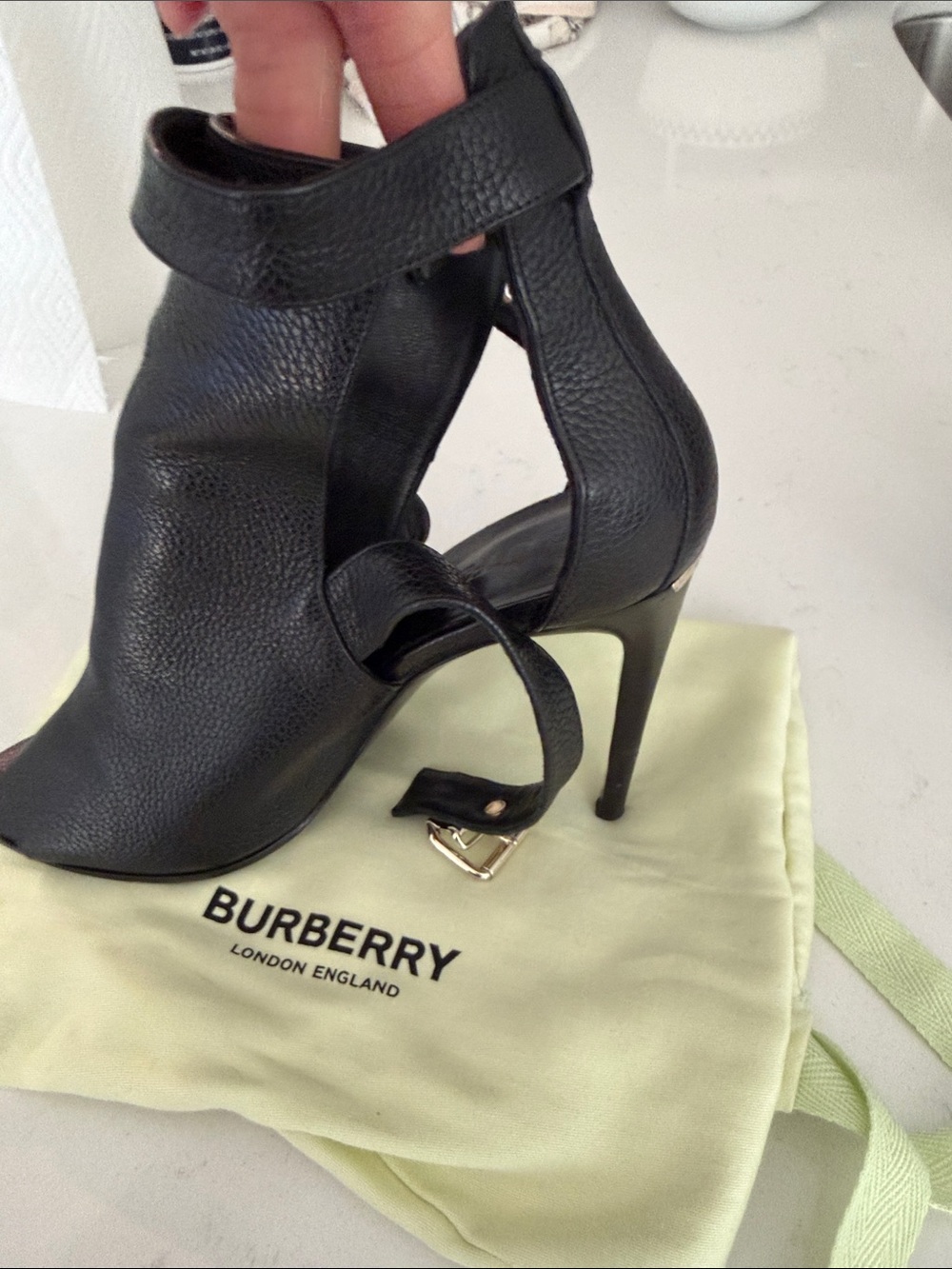 Burberry Women’s Black Leather Peep-Toe Stiletto Booties - Picture 3 of 6